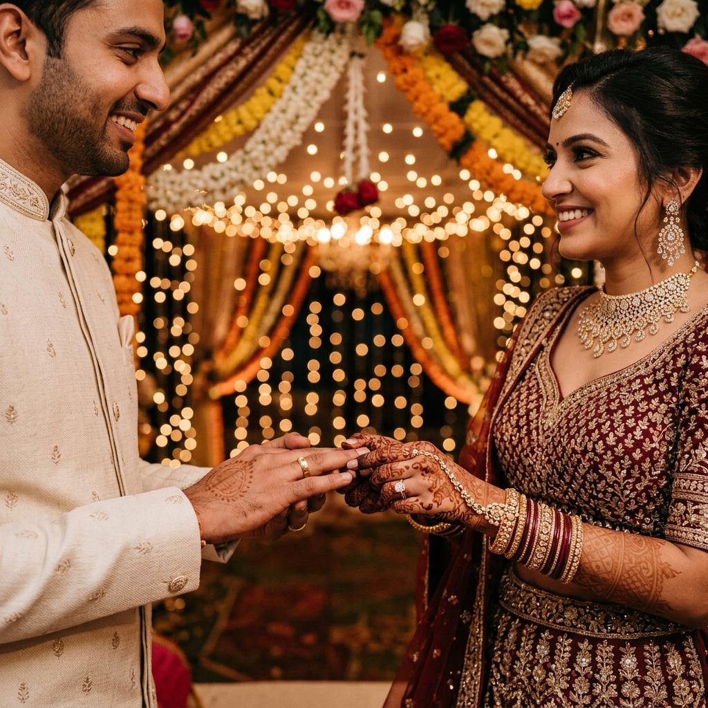 Vibrant engagement ceremony documentation with festive atmosphere