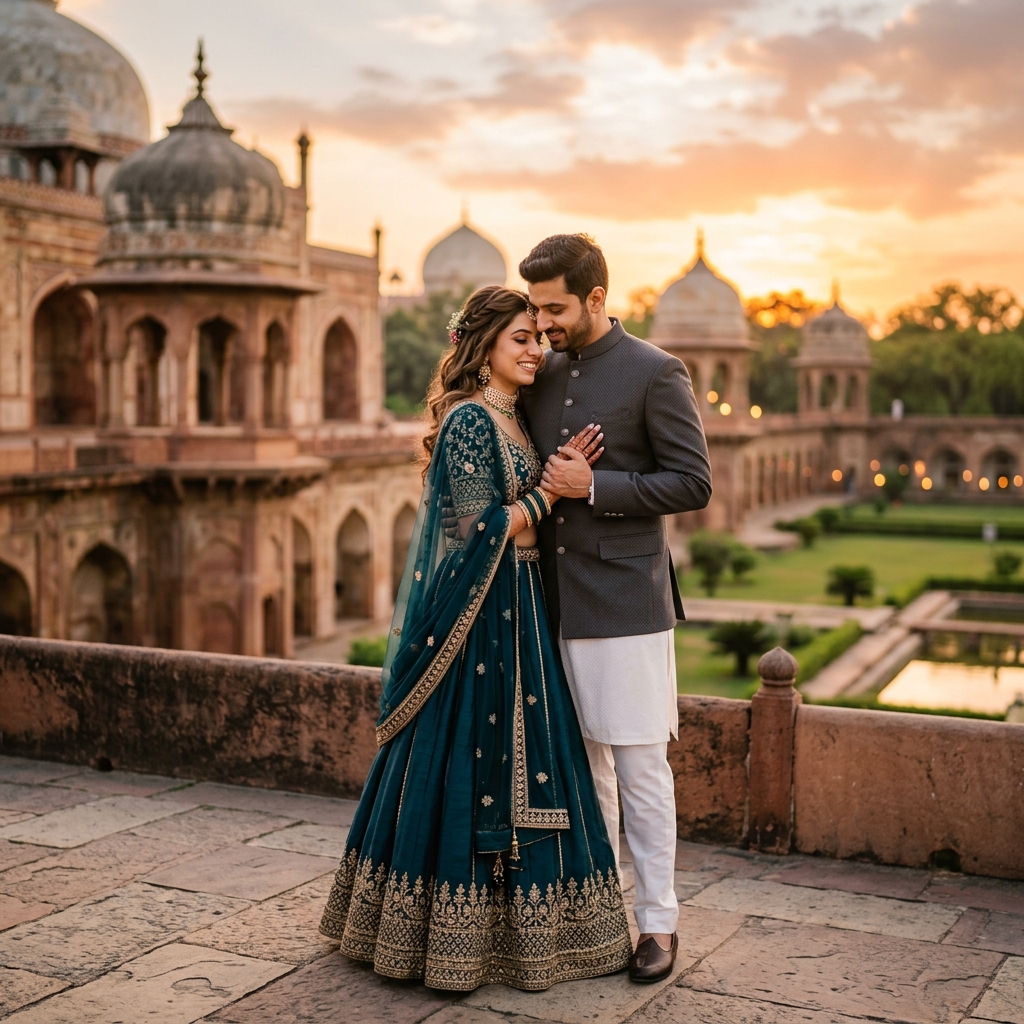 Romantic pre-wedding photoshoot in a scenic outdoor location